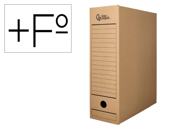 Caja archivo definitivo tamaño folio prolongado carton reciclado 325g/m2 lomo 116 mm kraft 388x116x275 mm.